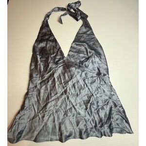 Gray Silk Halter Top Laundry by Shelli Segal Sleeveless Party Blouse